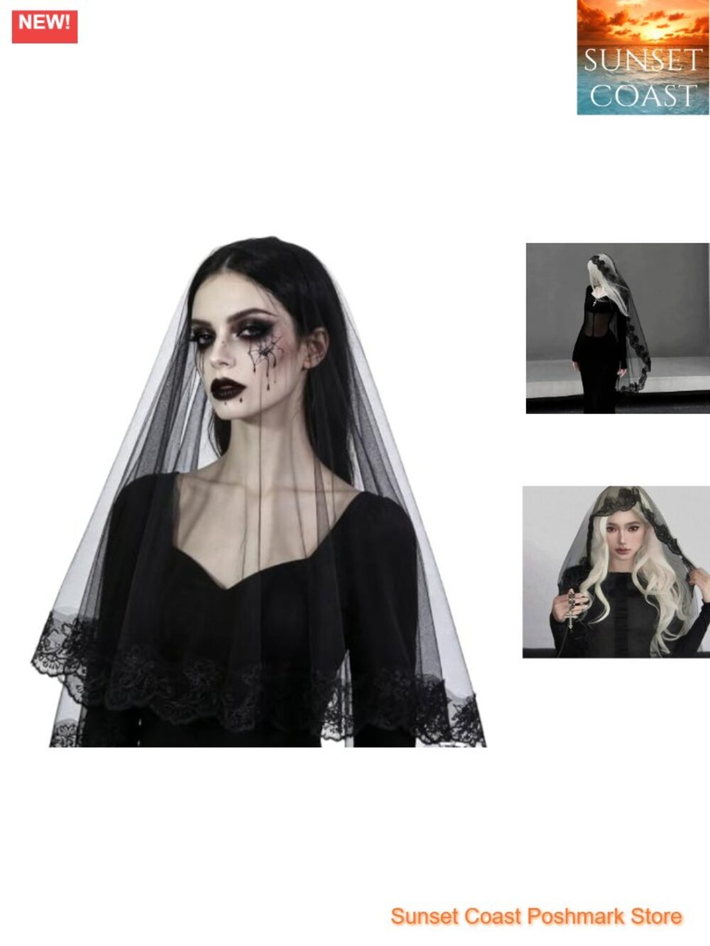 Black Lace Wedding Veil Floral Edge Tulle Bridal Veil Short Gothic